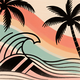 Sunset Palms with Bold Stripes with waves