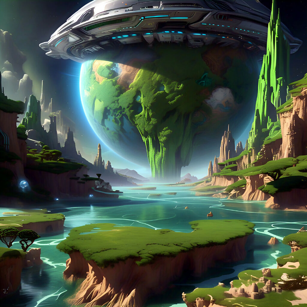 Celestial Rootscape – Surreal AI Art of Futuristic Planet & Dre...