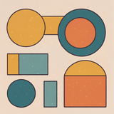 Mid-Century Modern Geometric Wall Art – Minimalist Retro Circles & Rectangles in Mustard, Teal & Terracotta