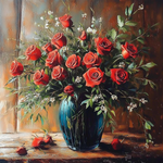 roses in a vase, oil painting