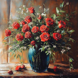 roses in a vase, oil painting