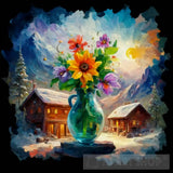 Vase Flowers Landscape Ai Art
