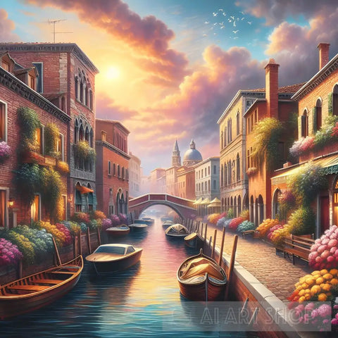 Venice At Sunset Landscape Ai Art