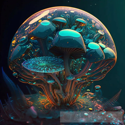 Vibrant And Futuristic Mushrooms Nature Ai Art