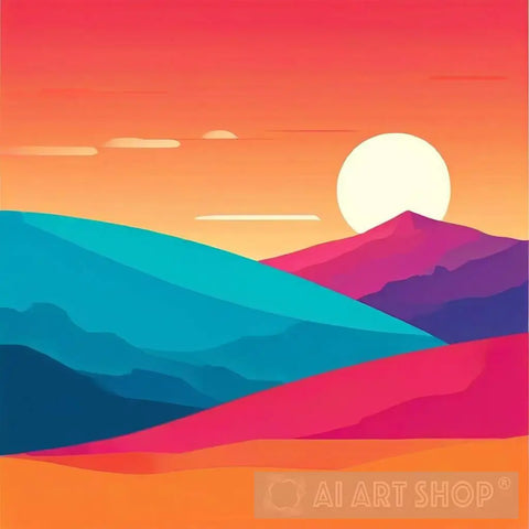 Vibrant Mountain Sunset Ai Painting