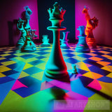 Vibrant Neon Chess Pieces Modern Ai Art