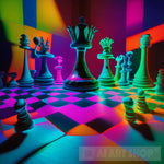 Vibrant Neon Chess Pieces Modern Ai Art