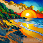 Vibrant Sunrise Over Beach Watercolor Nature Ai Art