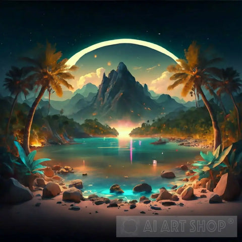 Vibrant Tropical Paradise At Night 22 Ai Artwork