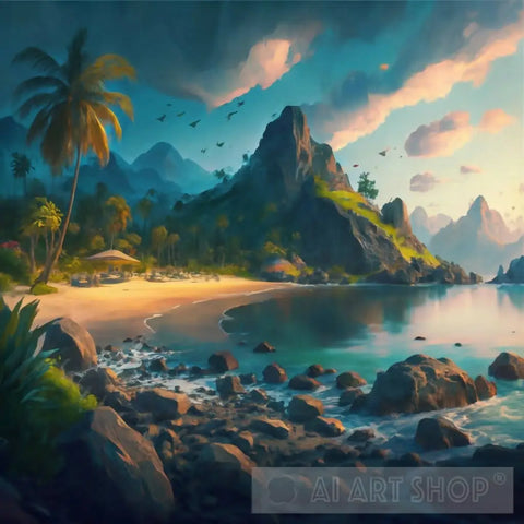 Vibrant Tropical Paradise At Night 44 Ai Artwork