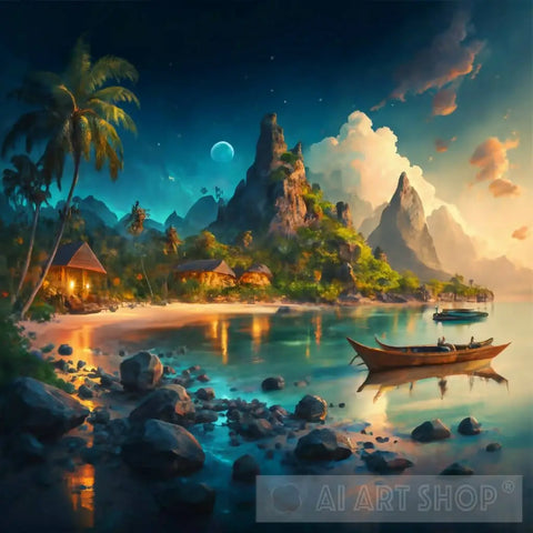 Vibrant Tropical Paradise At Night 55 Ai Artwork