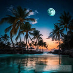 Vibrant Tropical Paradise At Night With Crystal Clear Water Ai Artwork