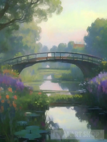 Village Beyond The Bridge Impressionism Ai Art