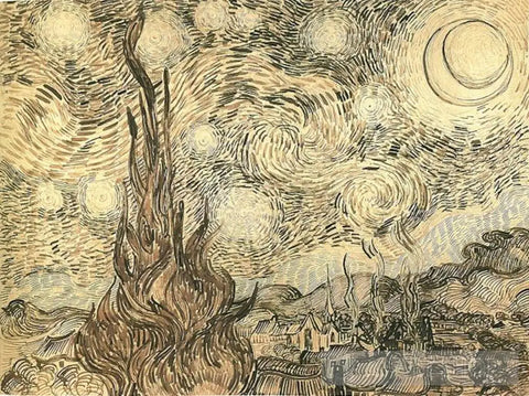 Vincent Van Gogh - Starry Night Drawing Abstract Ai Art