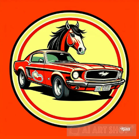Vintage Mustang With Horse Ai Artwork