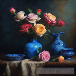 Vintage Still Life With Blue Pottery Life Ai Art