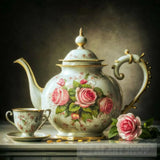 Vintage Style Victorian Teapot Detailed Ai Artwork