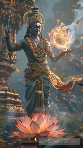 Vishnu With Sudarshana Chakra Ai Artwork