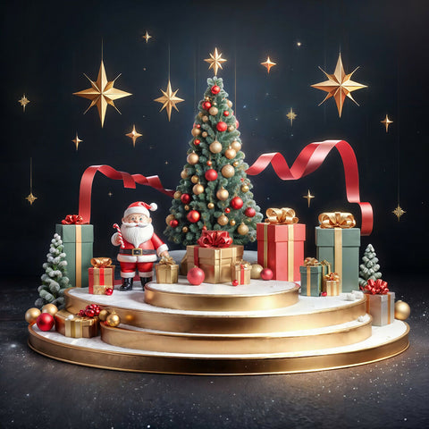 3D Christmas podium with Santa and Christmas tree copy