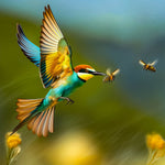 bee-eater in action chasing bees