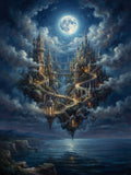 Floating Ancient City Under the Moon