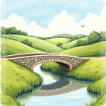 Peaceful Countryside with Rolling Hills and Stone Bridge