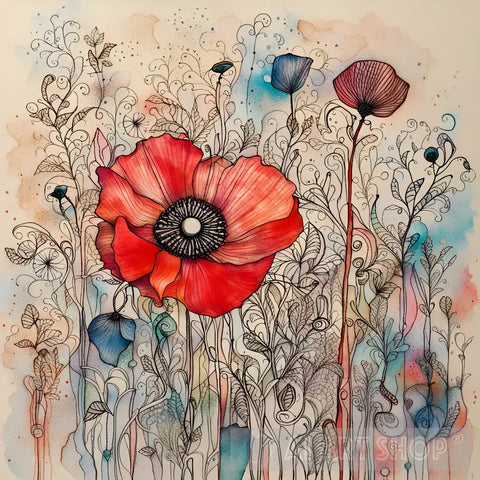 Wabi Sabi Filagree Doodle Poppy Abstract Ai Art