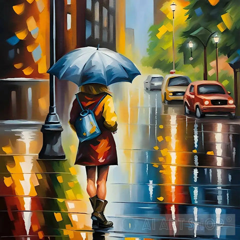 Walking In The Rain Street Ai Art