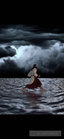 Walking On Water In A Storm Ai Artwork