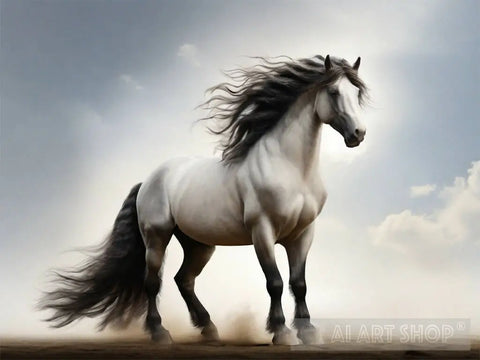 Wall Art Powerful White Horse Animal Ai Art