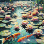 Water Lilies With Koi. Ai Painting