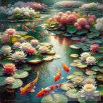 Water Lilies With Koi. Ai Painting