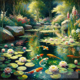 Water Lilies With Koi. Ai Painting