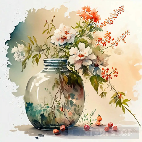 Water Painting Of Flowers Still Life Ai Art