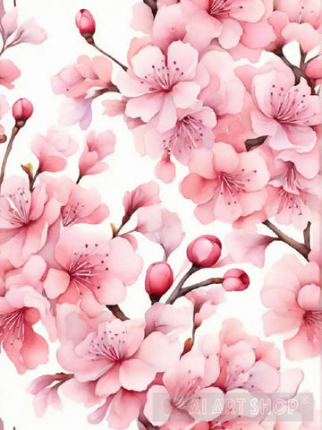 Watercolor Cherry Blossom Branch Ai Painting