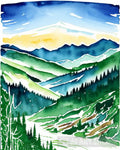 Watercolor Mountain River Mouth 1 Landscape Ai Art