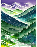 Watercolor Mountain River Mouth 2 Landscape Ai Art