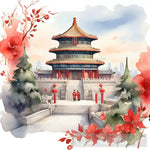 Watercolor Of Chinese Temple Ai Artwork