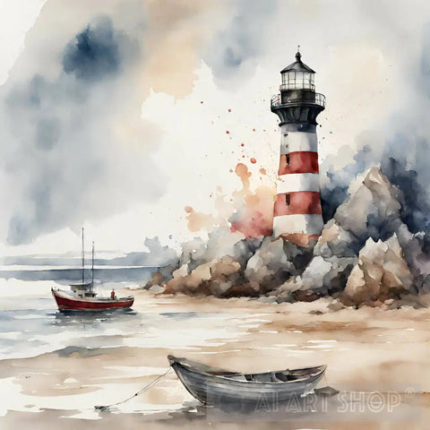 Watercolor Painting Of A Lighthouse Ai Painting