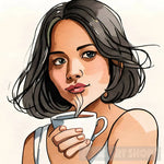 Watercolour Woman With Coffee Portrait Ai Art