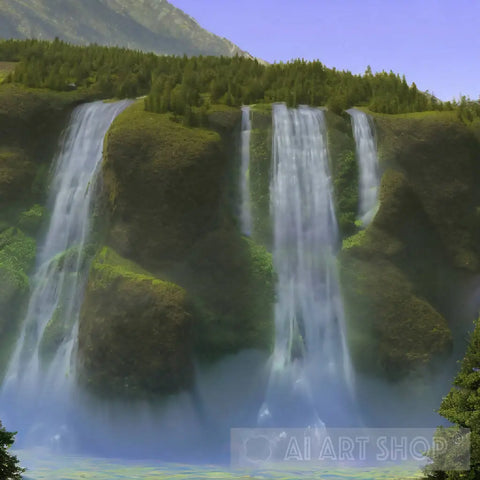 Waterfall And Mountains Landscape Ai Art