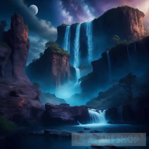 Waterfall Beautiful Fantasy Landscape Realistic And Natural Nature Ai Art