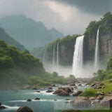 Waterfall From The Top Of Mountain Landscape Ai Art