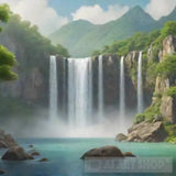 Waterfall From The Top Of Mountain Landscape Ai Art