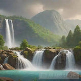 Waterfall From The Top Of Mountain Landscape Ai Art