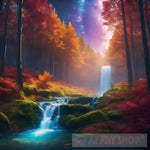 Waterfall In Beautiful Autumn Forest Landscape Ai Art