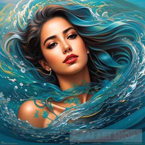 Waves Portrait Ai Art