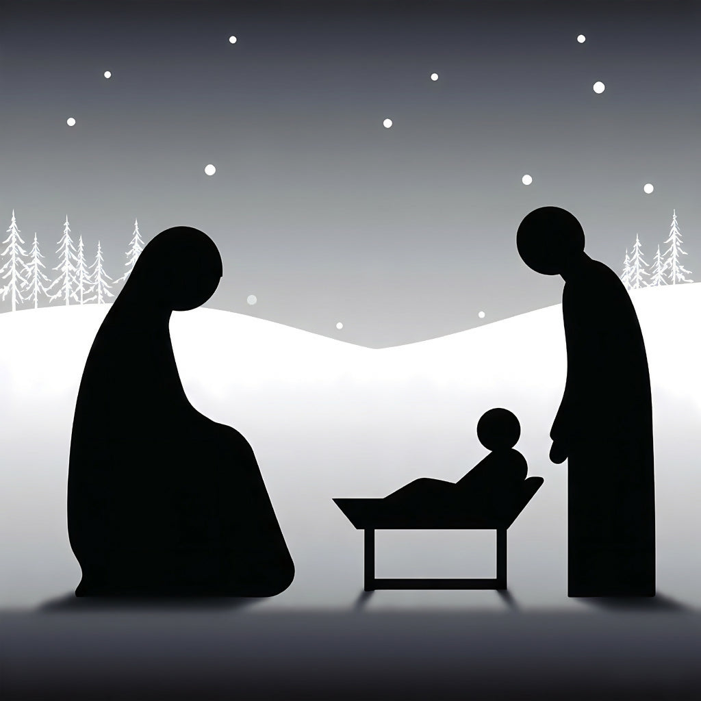 Starry Night Nativity Abstract AI Art | Winter Christmas Scene