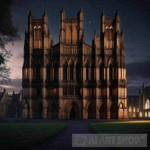 Wells Cathedral By Night Ai Artwork