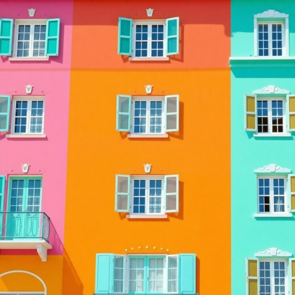 Vibrant Colorful Building Facades with Turquoise Shutters